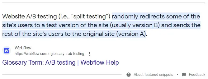 Example of a featured snippet