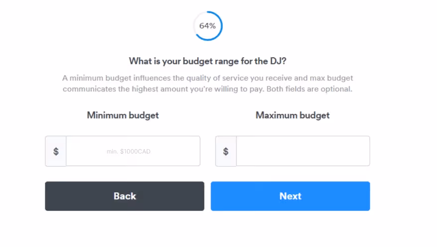 inquiry form with minimum budget mentioned