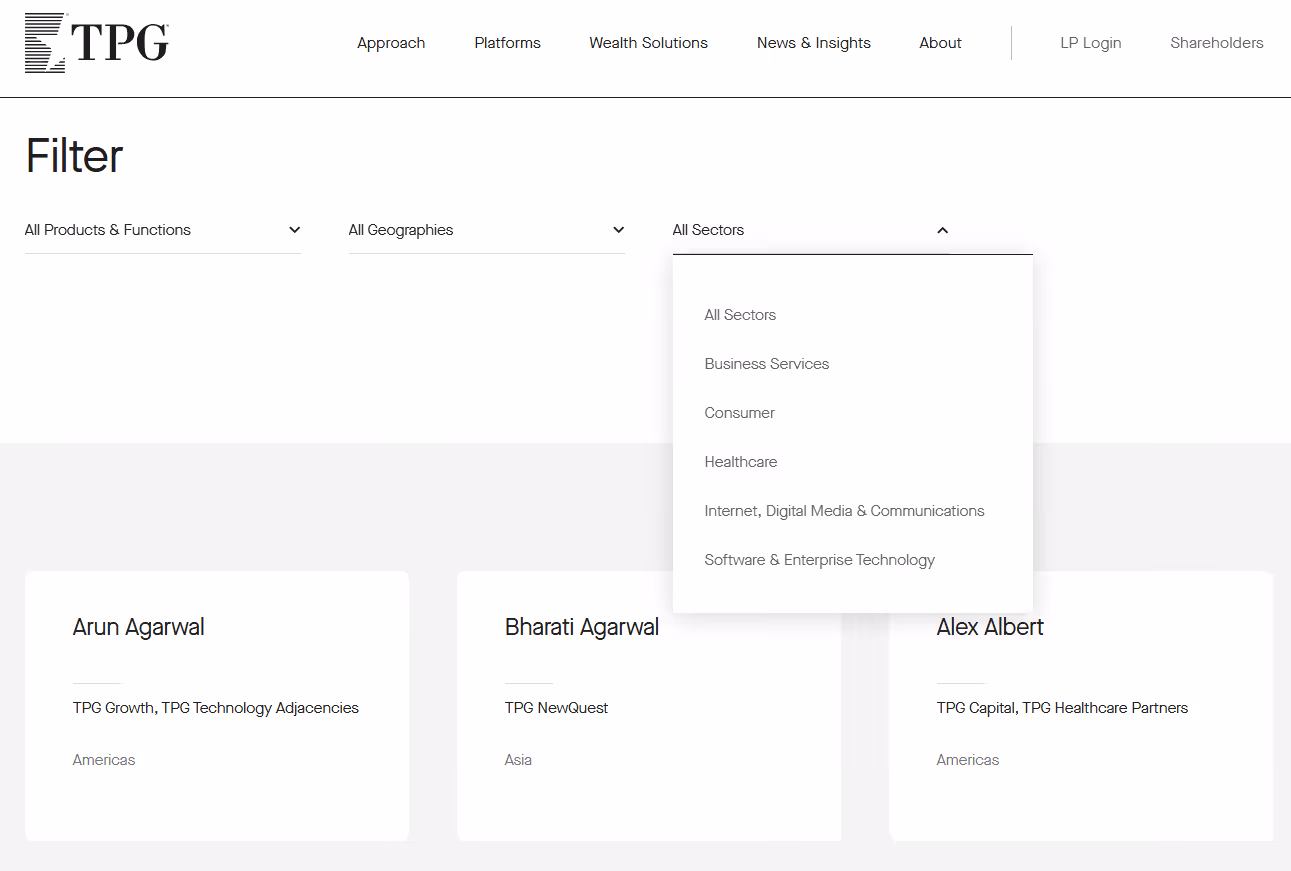 Screenshot from TPG team page website