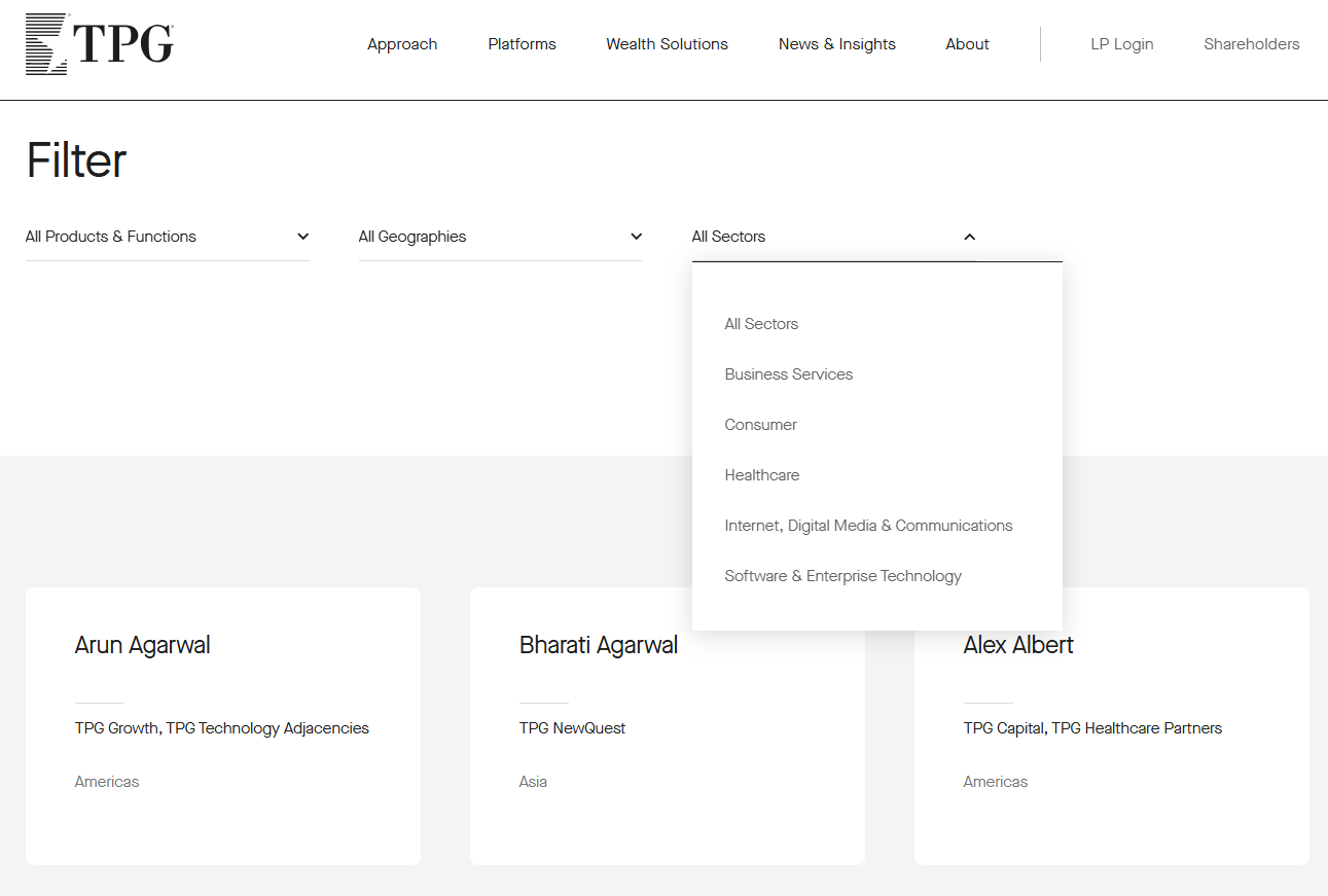 Screenshot from TPG team page website