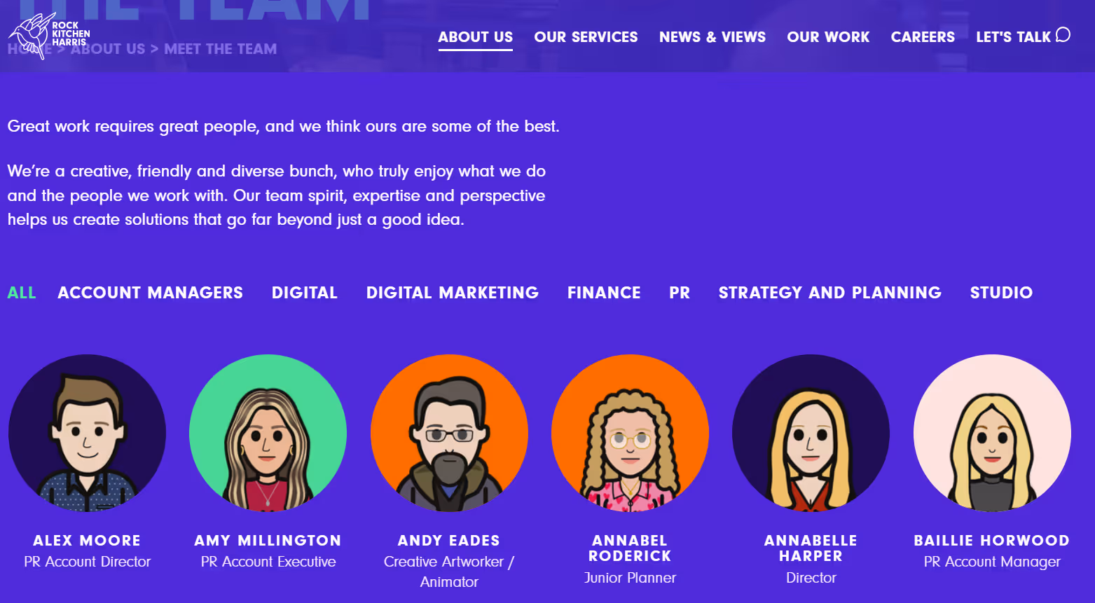 Screenshot from Rock Kitchen Harris team page website