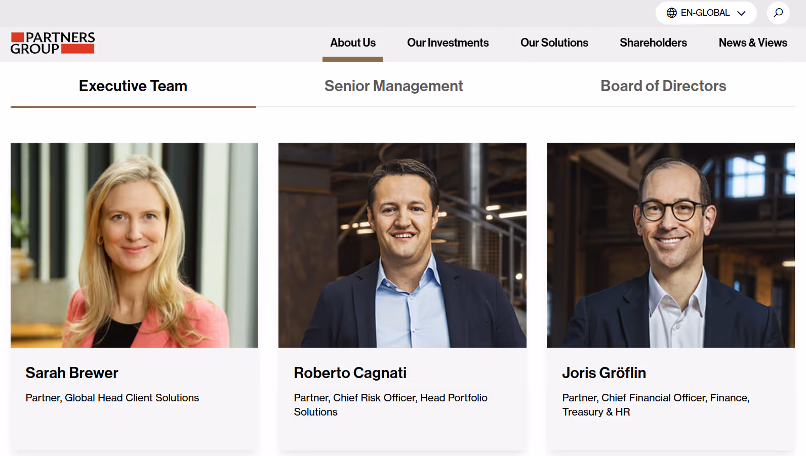 Screenshot from Partner Group team page website
