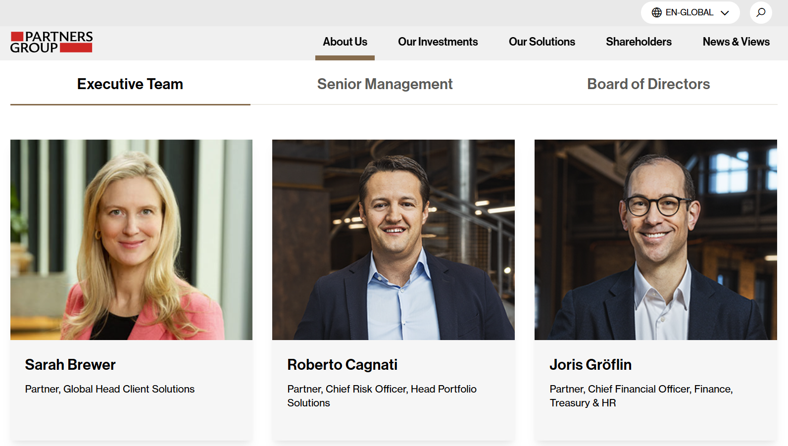 Screenshot from Partner Group team page website