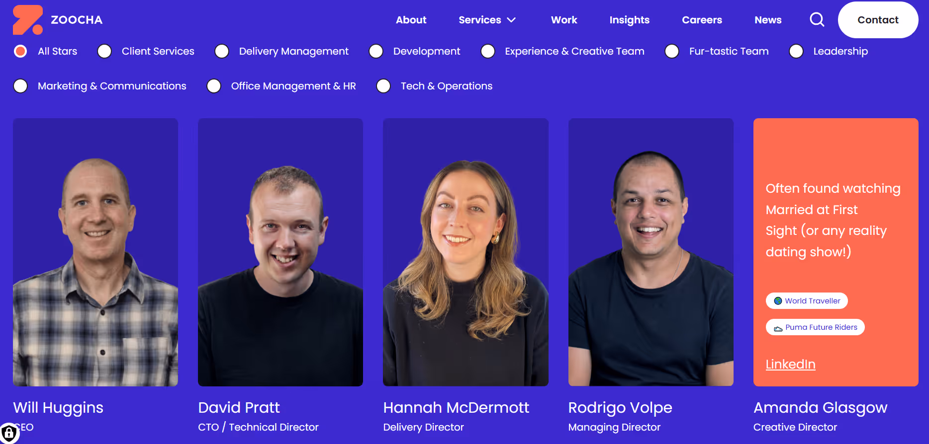 Screenshot from Zoocha team page website