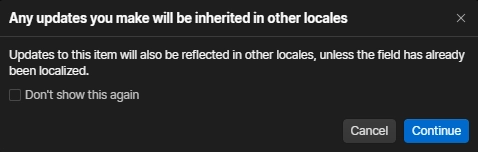 Webflow's notification about how updates are inherited when localization is enabled