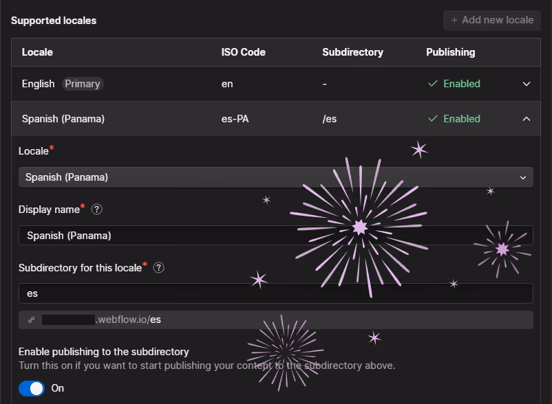 Webflow localization feature is enabled - screenshot