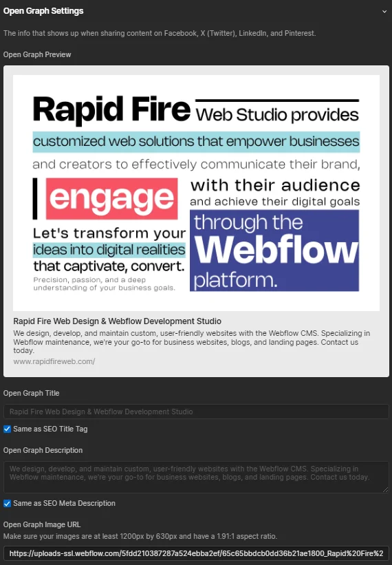 OpenGraph settings in Webflow