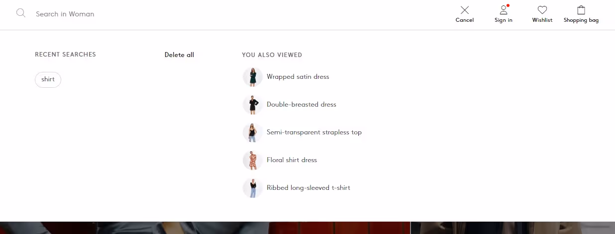 Advanced search bar opened, mango.com