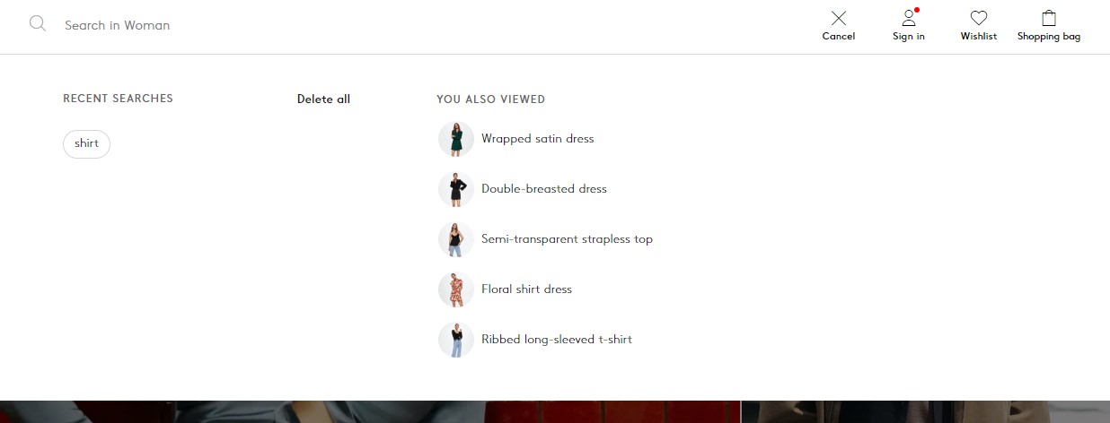 Advanced search bar opened, mango.com