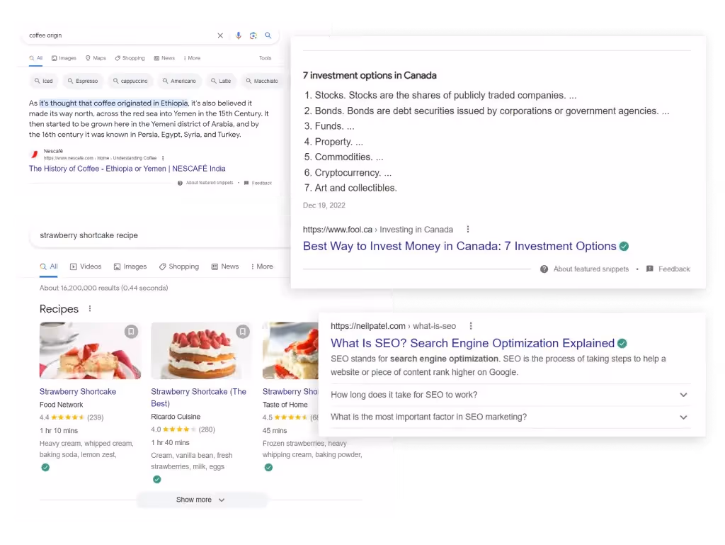 Examples of reach results in Google search