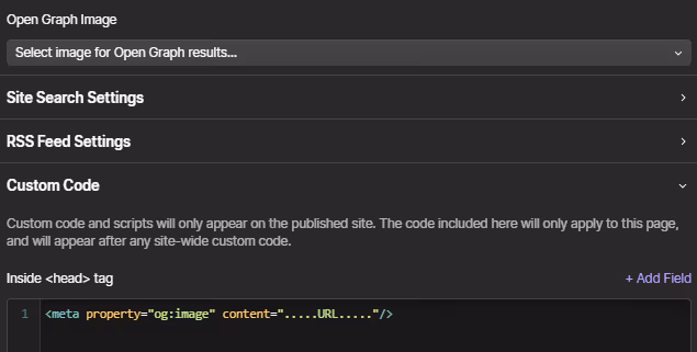 Webflow custom code area - openg raph image url