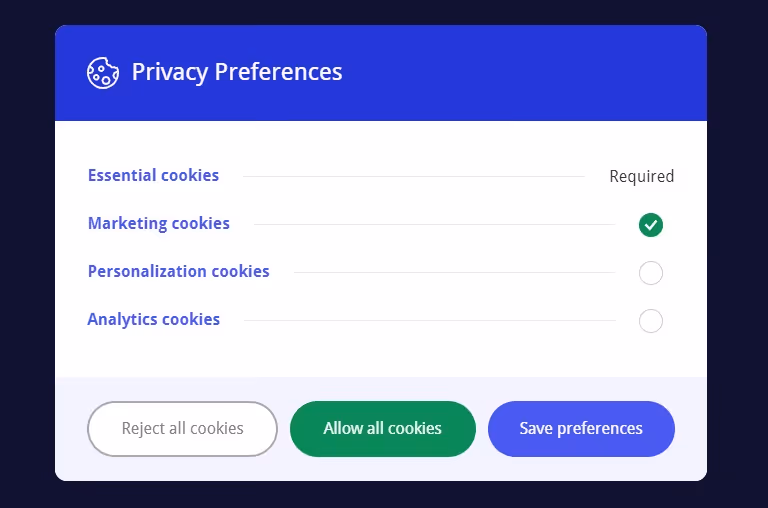 Preference Manager for Cookie Consent example