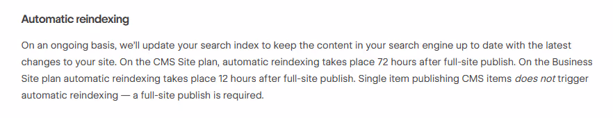 Webflow official automatic reindexing explanation
