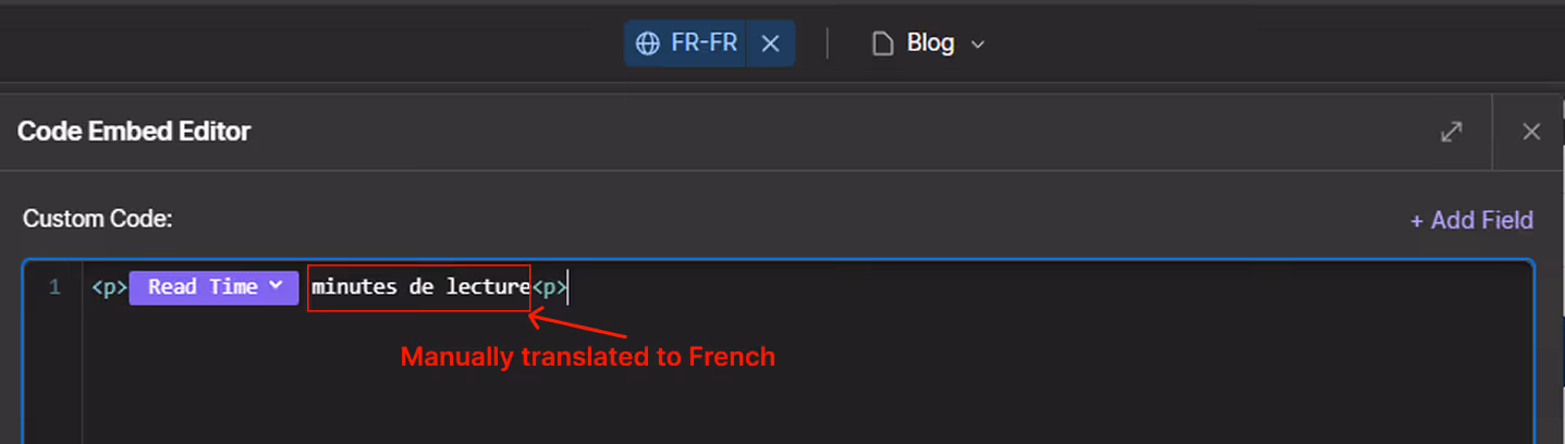 Embed Editor with manual translation screenshot