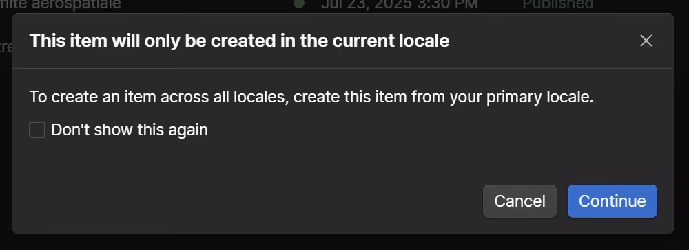 Webflow independent localized item created