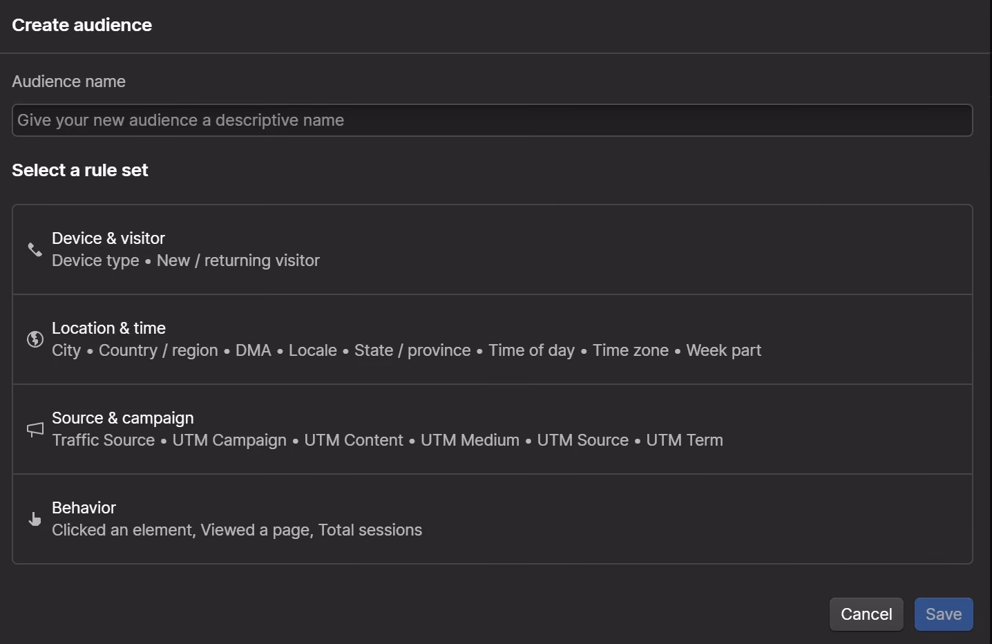 Creating new Audience in Webflow Analyze