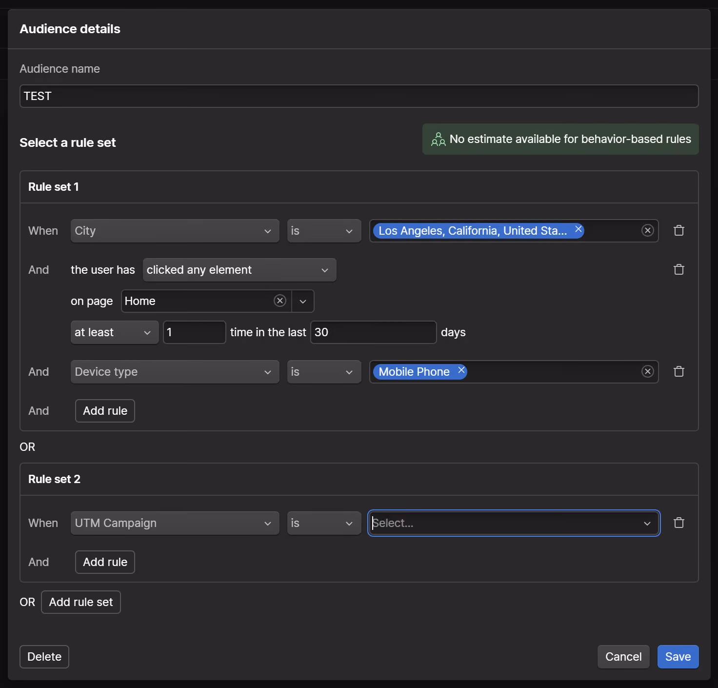 Setting Audience details in Webflow Analyze