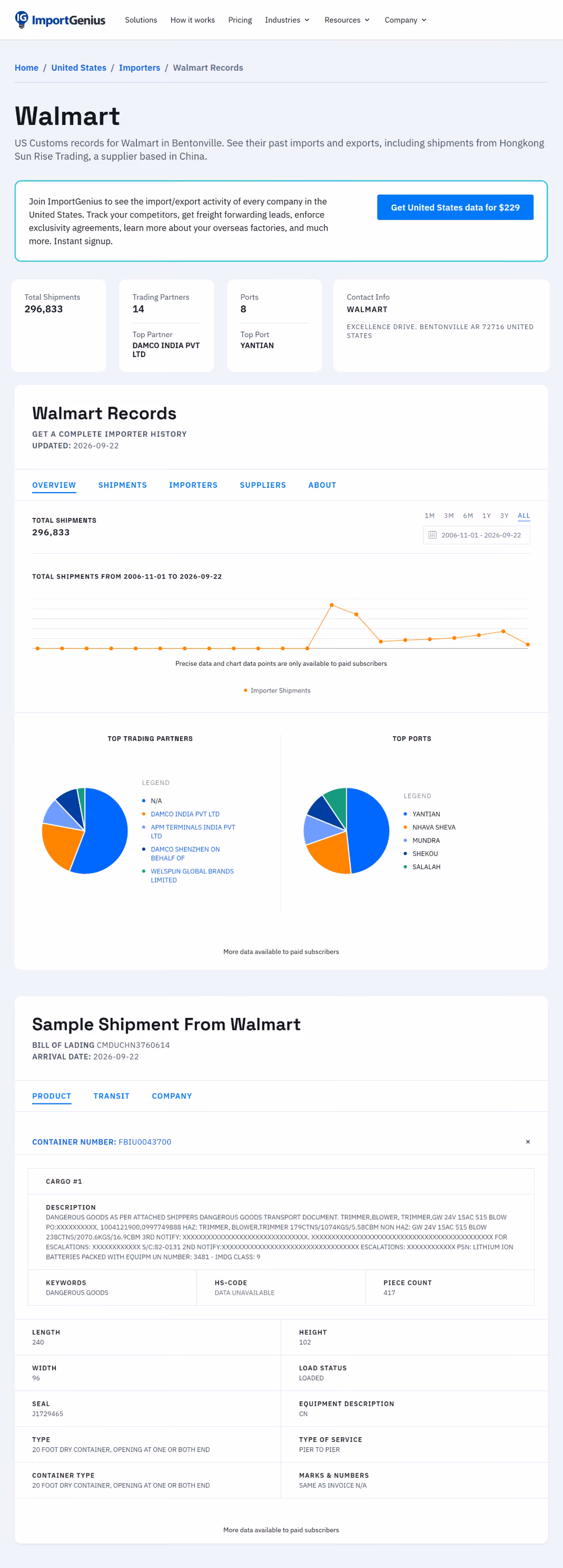 ImportGenius Importer page example
