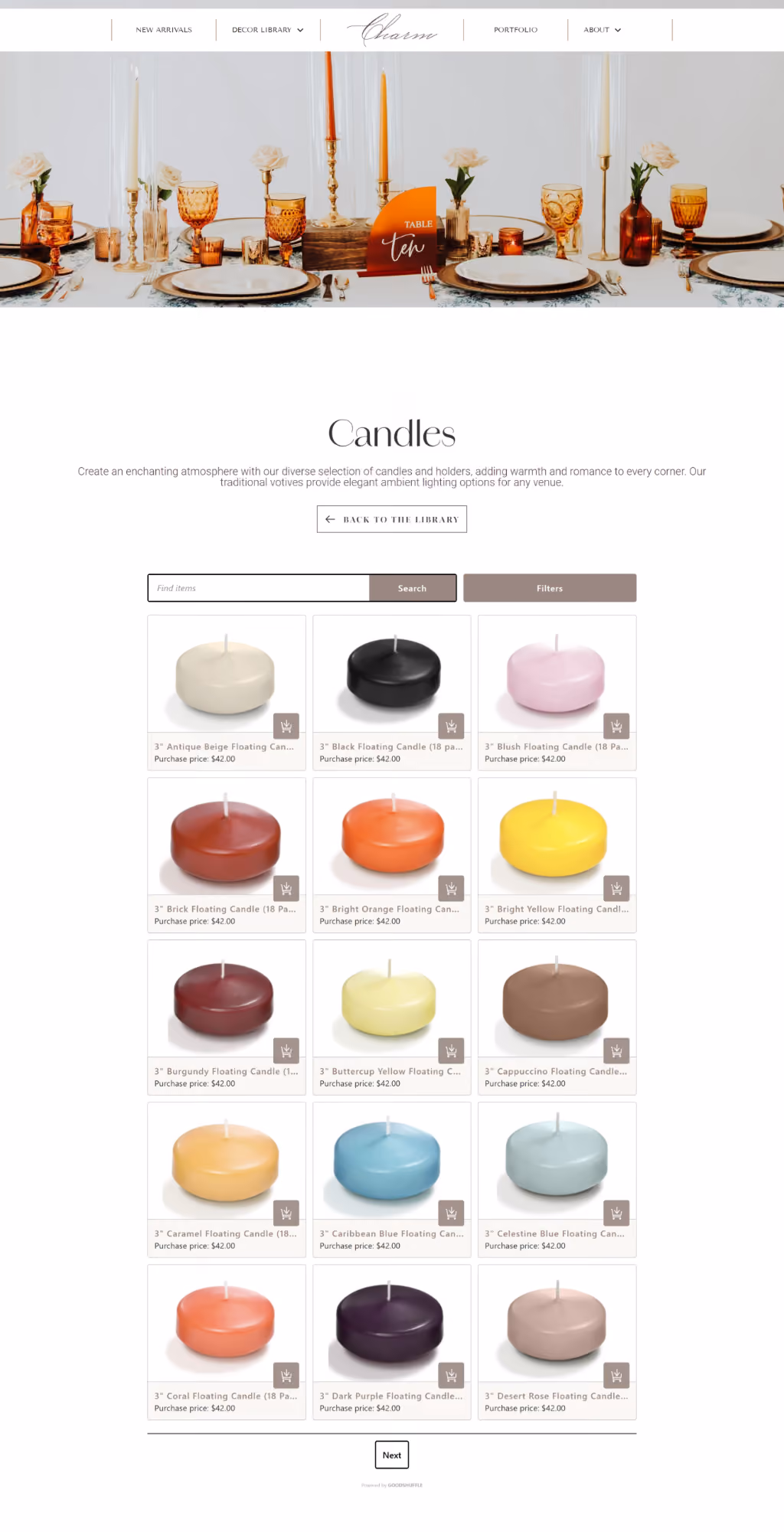 Charm Decor House Inventory page - Candles