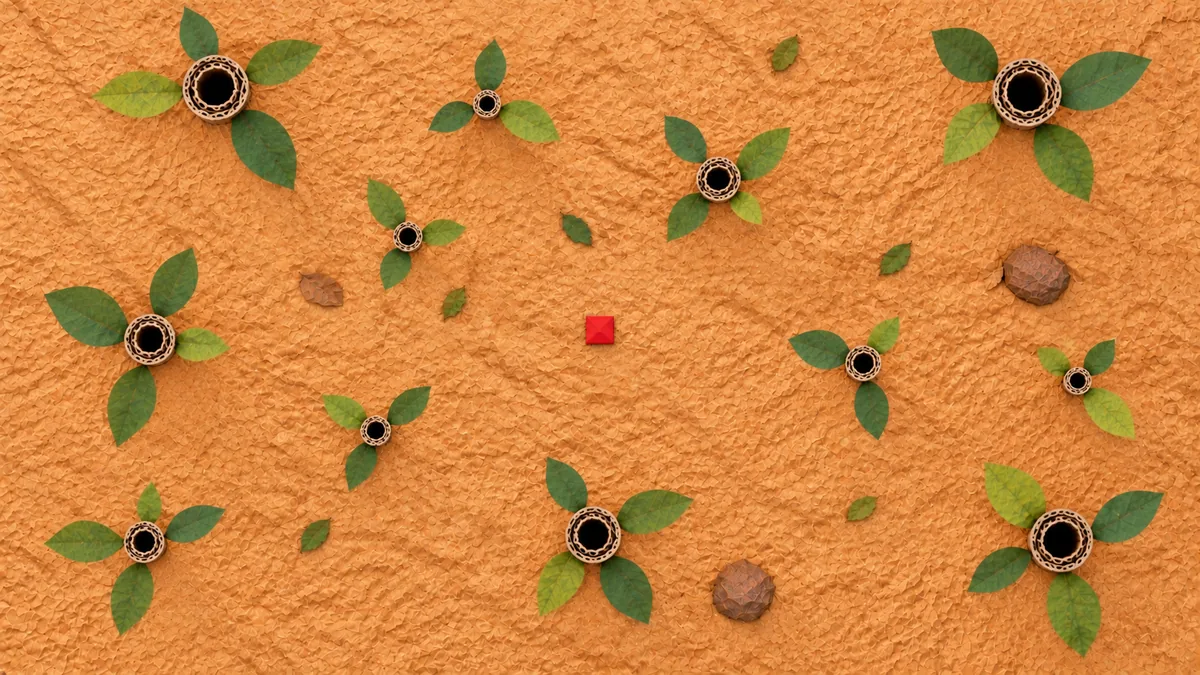 A handcrafted scene illustrating forest measurement plots.