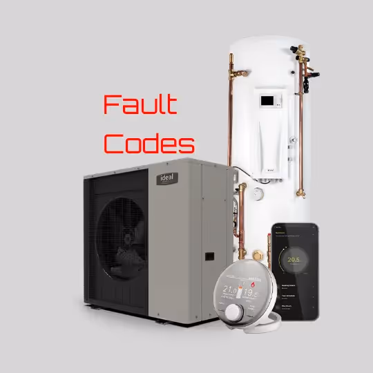 The words Fault Codes, with the Ideal Logic Air heat pump, cylinder, halo controls all in the picure