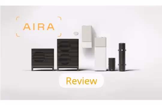 The Aira product range with the Aira logo and text saying "review"