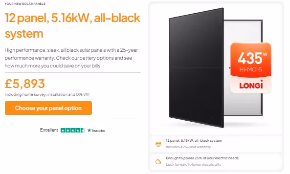 A screenshot of the dwellow solar quote page 