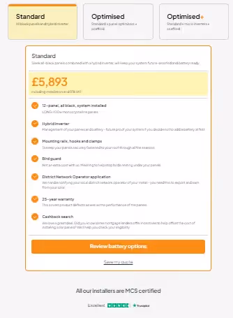 a screenshot of the solar quote o dwellow website