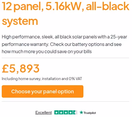 Image of a solar estimate result page with button to click to choose panel options.