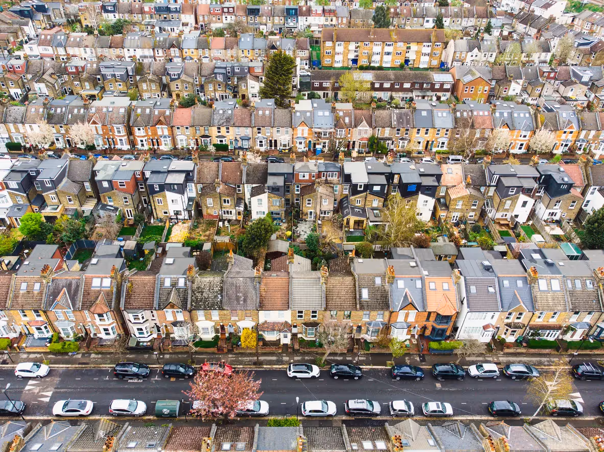 Aerial view of houses in the UK