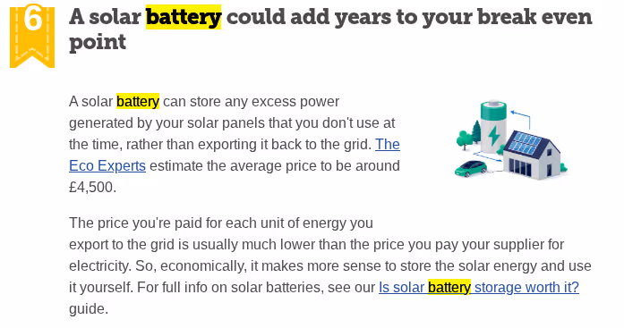 Image showing a battery could add additional years to the breakeven point