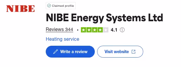 Nibe Trust Pilot score from the trustpilot website