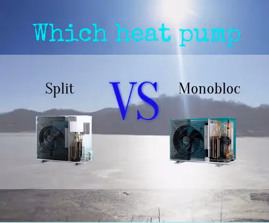 Both a split and monobloc heat pump sat on a frozen lake