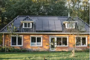 Solar panels on the roof of a bungalow