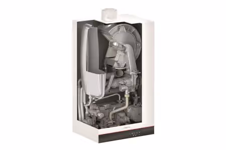 Inside parts of a Viessmann Vitodens 050-W combi boiler