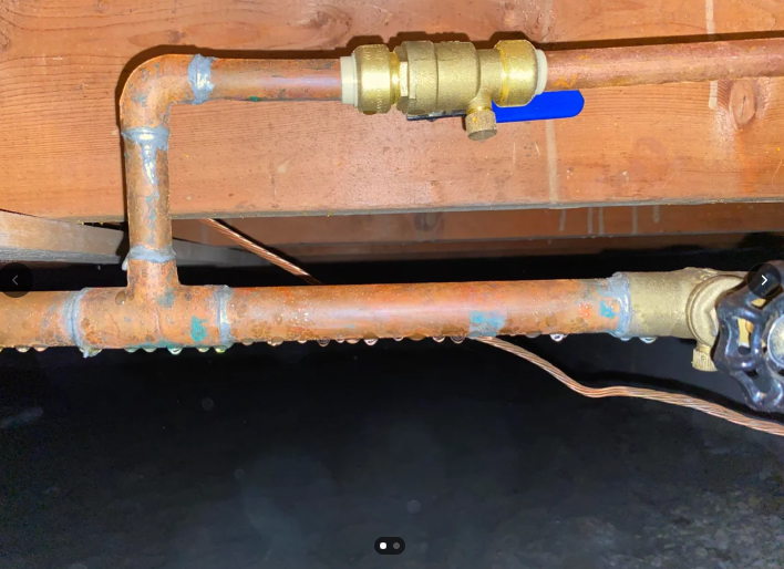 Condensation forming on copper pipes