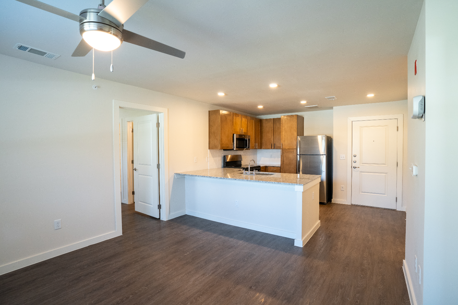 View of kitchen with stainless steel appliances