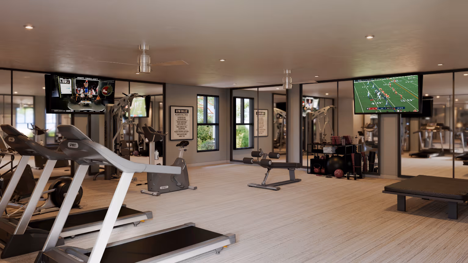 3D Rendering of Fitness Center with treadmills