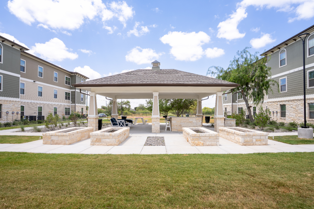 Courtyard with benches and view of Grill area