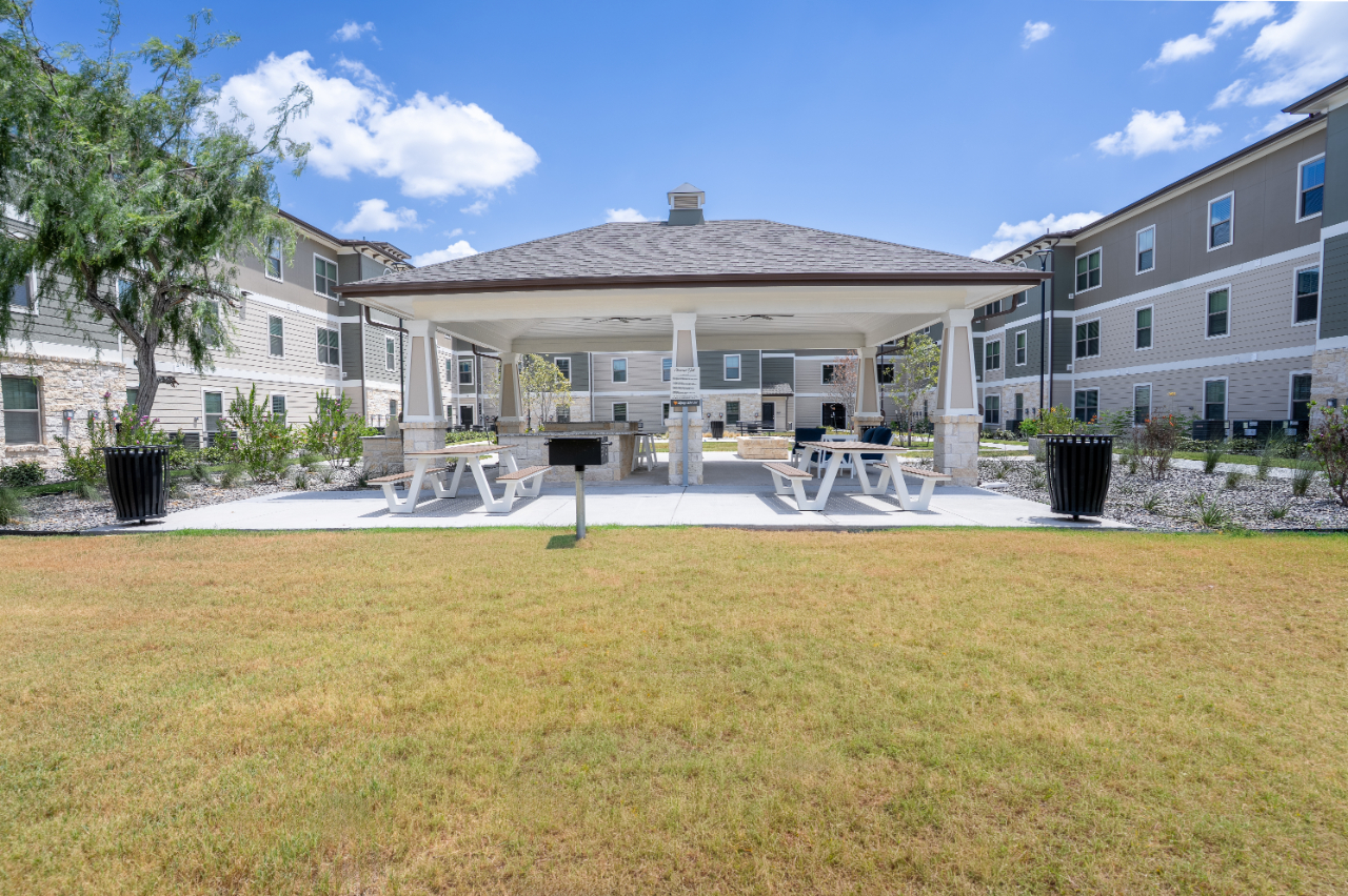 Courtyard with benches and view of Grill area