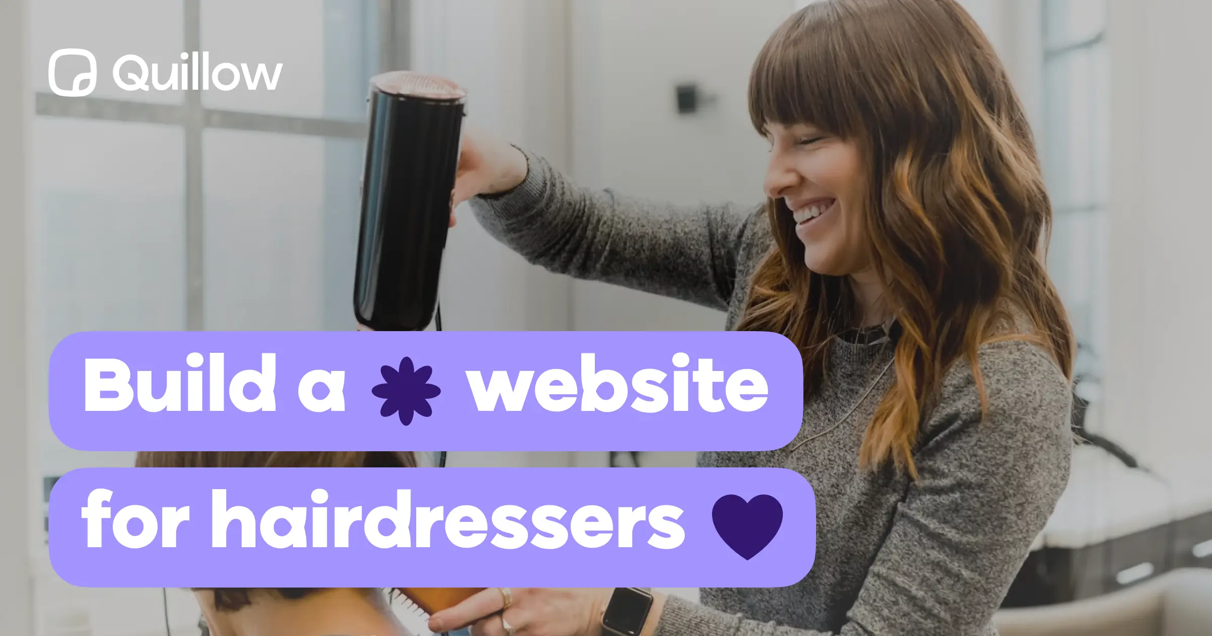 Quillow branded cover image: build a website for hairdressers