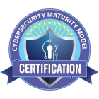 Insigne de certification du modèle de maturité en cybersécurité avec une icône de bouclier et de clé.