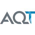 Logo AQT avec les lettres A et Q en gris et la lettre T stylisée en bleu.
