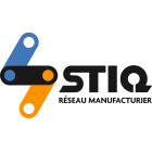 Logo de Stiq avec des formes géométriques bleues et oranges.
