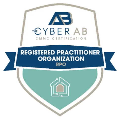 Insigne de l'organisation certifiée AB Cyber CMMC en tant que Registered Practitioner Organisation (RPO).