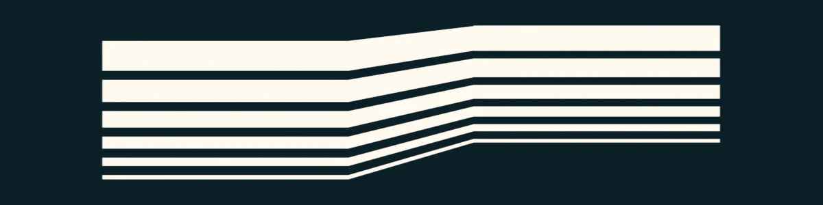 Lignes blanches parallèles horizontales de différentes épaisseurs sur fond noir, se rejoignant par un pli angulaire au centre.