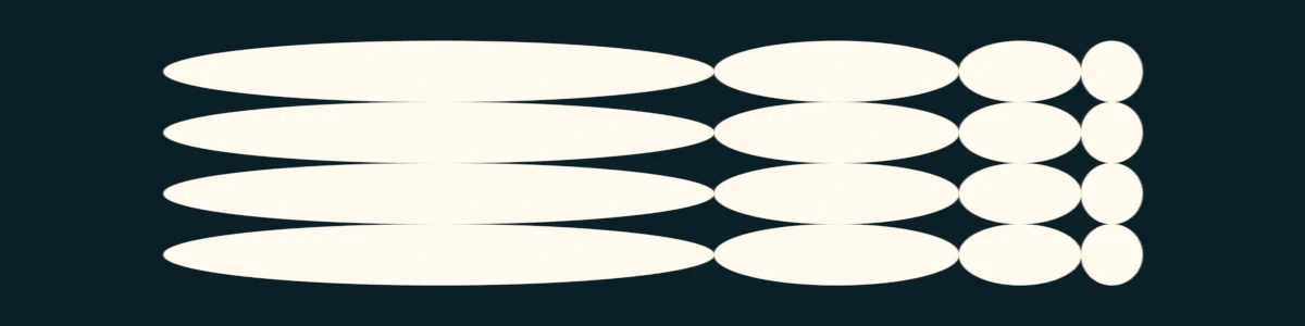 Quatre rangées d'ovales blancs de tailles décroissantes sur fond noir, disposées de gauche à droite en diminuant progressivement de longueur.