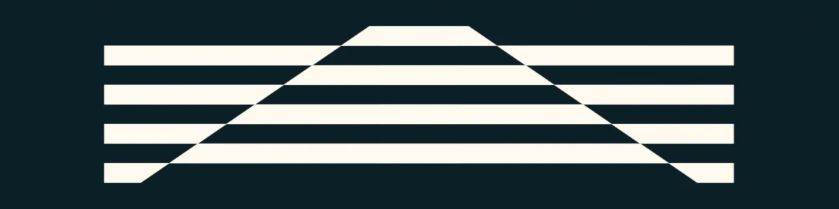 Lignes blanches parallèles horizontales avec une forme triangulaire blanche au centre sur un fond noir.