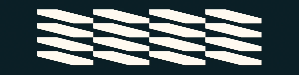 Motif abstrait composé de rangées horizontales de rectangles blancs inclinés et espacés sur un fond noir.