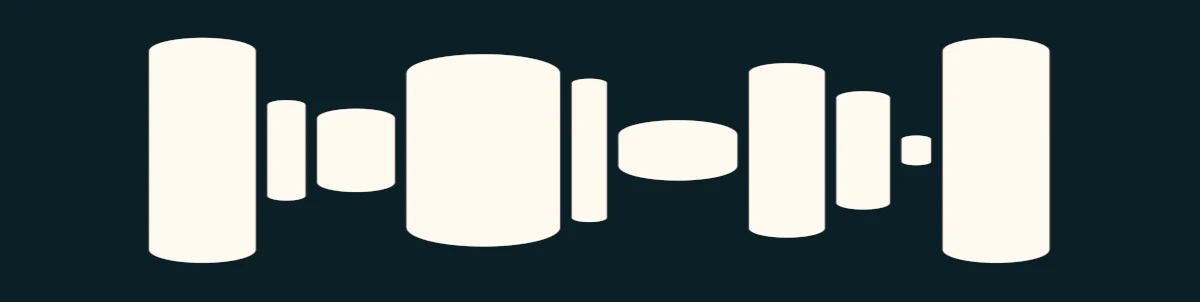 Représentation abstraite en blanc de plusieurs formes cylindriques et ovales variées alignées horizontalement sur un fond noir.